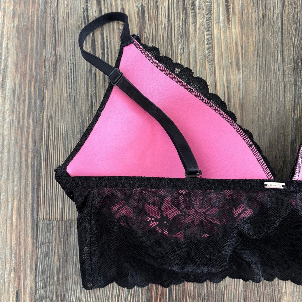 PINK Victorias Secret Convertible Push Up Bralette M Black Lace No Underwire - Picture 11 of 12